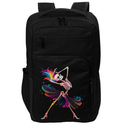 Dancing Skeleton Rainbow Ballerina Halloween Impact Tech Backpack
