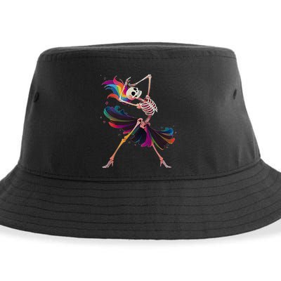 Dancing Skeleton Rainbow Ballerina Halloween Sustainable Bucket Hat
