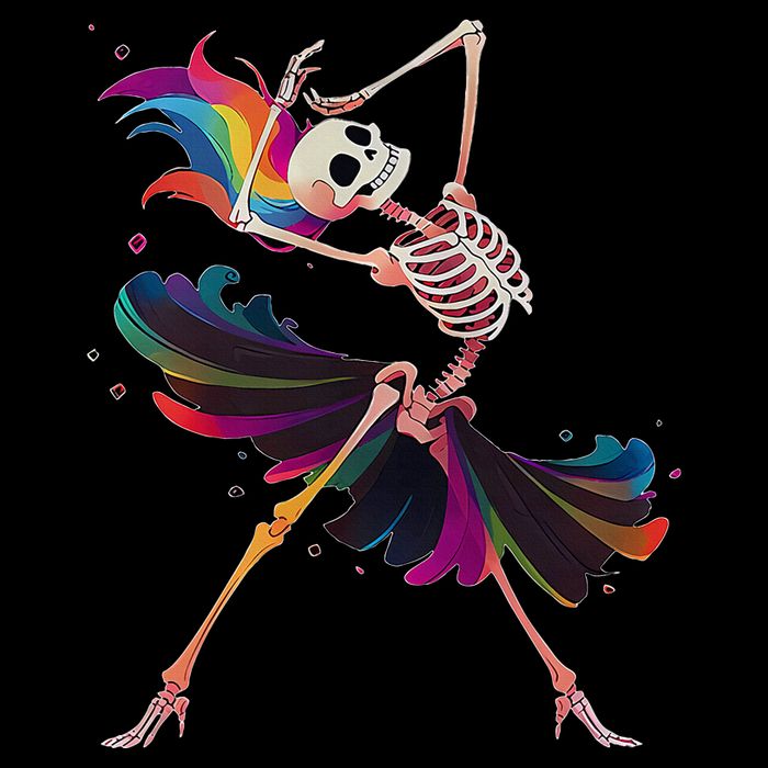 Dancing Skeleton Rainbow Ballerina Halloween Drawstring Bag