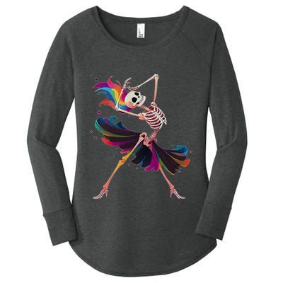 Dancing Skeleton Rainbow Ballerina Halloween Women's Perfect Tri Tunic Long Sleeve Shirt