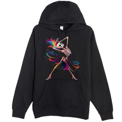 Dancing Skeleton Rainbow Ballerina Halloween Premium Pullover Hoodie