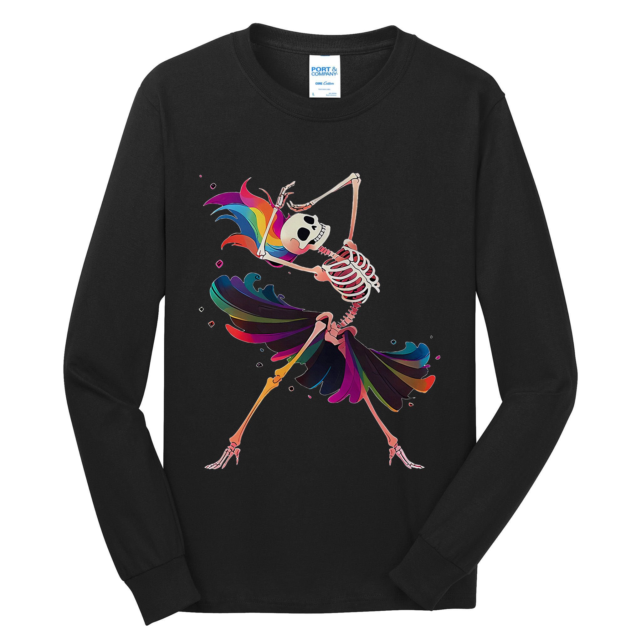 Dancing Skeleton Rainbow Ballerina Halloween Tall Long Sleeve T-Shirt