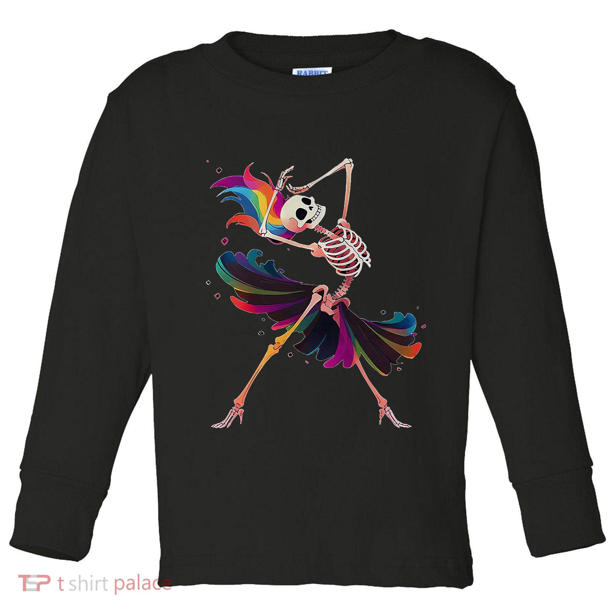 Dancing Skeleton Rainbow Ballerina Halloween Toddler Long Sleeve Shirt