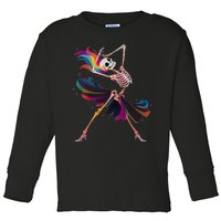 Dancing Skeleton Rainbow Ballerina Halloween Toddler Long Sleeve Shirt