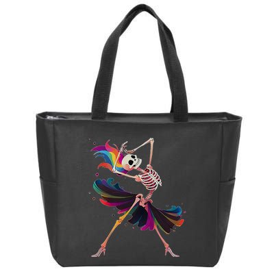 Dancing Skeleton Rainbow Ballerina Halloween Zip Tote Bag