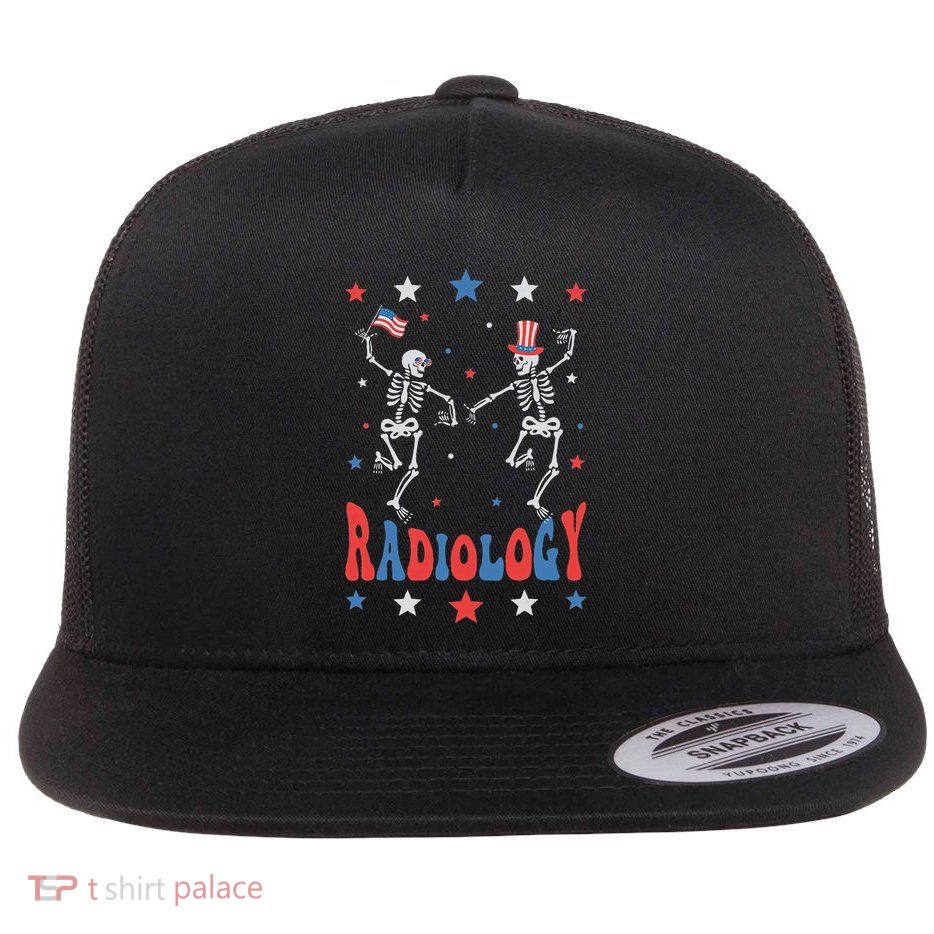 Dancing Skeleton Radiology Xray Tech Patriotic Flat Bill Trucker Hat