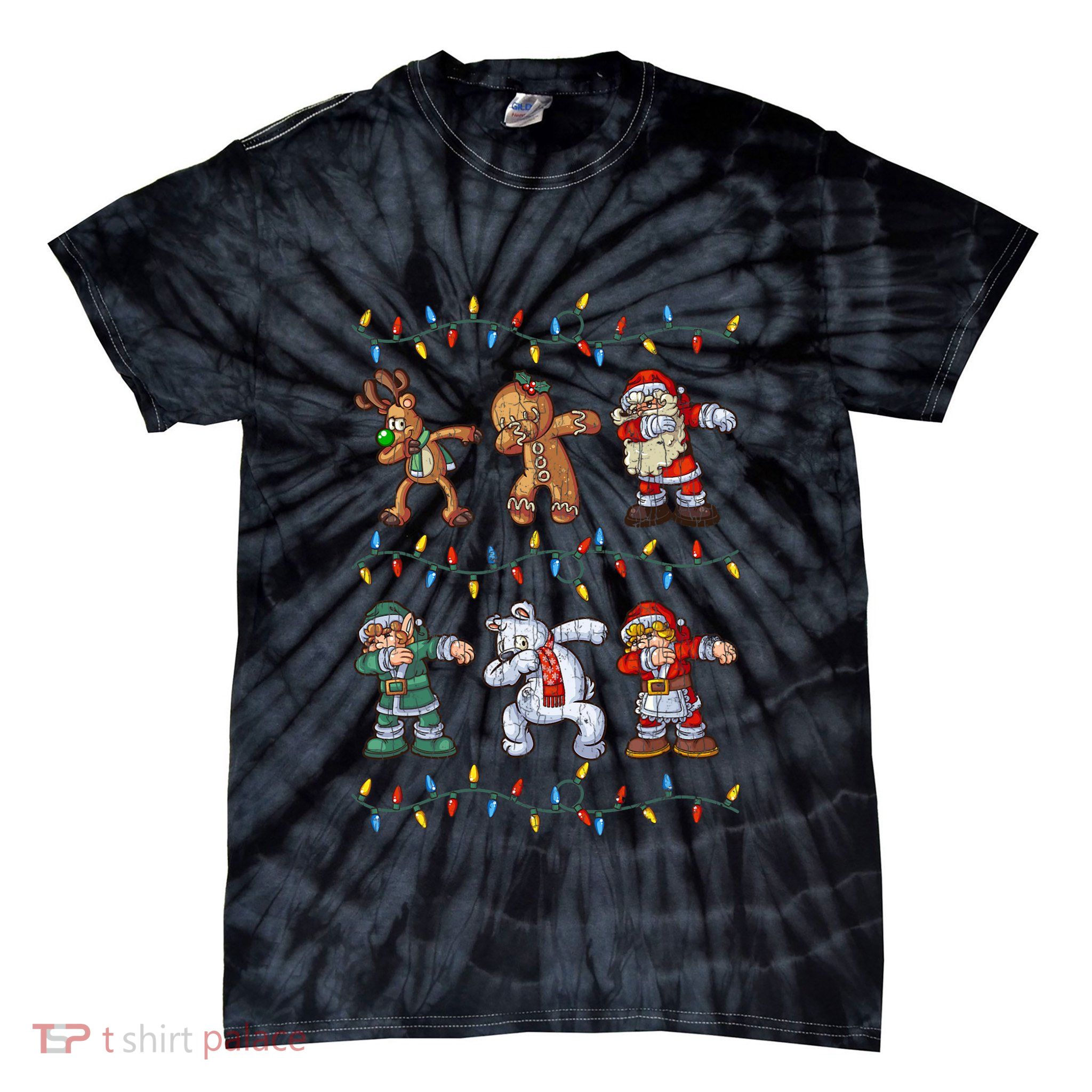 Dabbing Santa Reindeer Elf Bear Gingerbread Gifts Christmas Tie-Dye T-Shirt