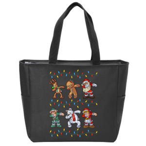 Dabbing Santa Reindeer Elf Bear Gingerbread Gifts Christmas Zip Tote Bag