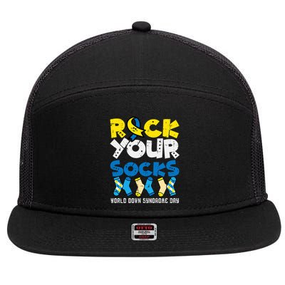 Down Syndrome Ribbon Rock Your Socks Awareness 7 Panel Mesh Trucker Snapback Hat