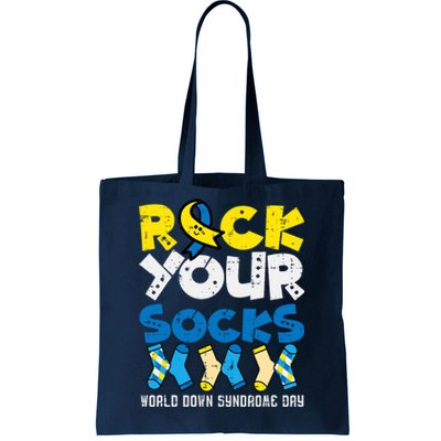 Down Syndrome Ribbon Rock Your Socks Awareness Tote Bag