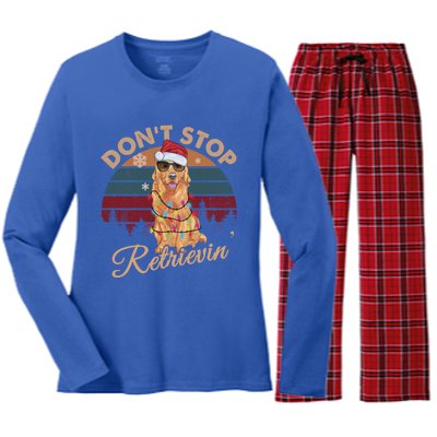 Dont Stop Retrievin Golden Retriever Retro Christmas Gift Women's Long Sleeve Flannel Pajama Set 