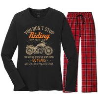 DonT Stop Riding When You Get Old Motorcycle 60th Birthday Women's Long Sleeve Flannel Pajama Set 