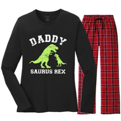 Daddy saurus rex dinosaur father's day gift for dad Women's Long Sleeve Flannel Pajama Set 