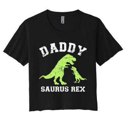 Daddy saurus rex dinosaur father's day gift for dad Women's Crop Top Tee