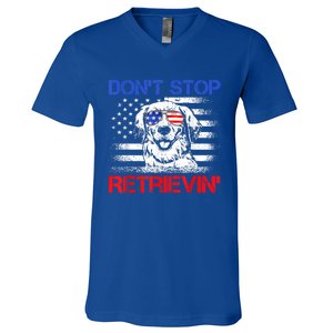 Dont Stop Retrieving American Flag 4th Of July Gift V-Neck T-Shirt