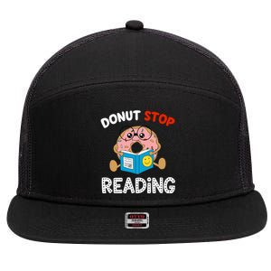 Donut Stop Reading Funny Book Readers Girls 7 Panel Mesh Trucker Snapback Hat