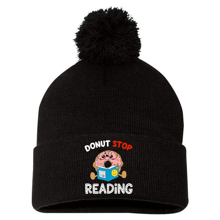 Donut Stop Reading Funny Book Readers Girls Pom Pom 12in Knit Beanie