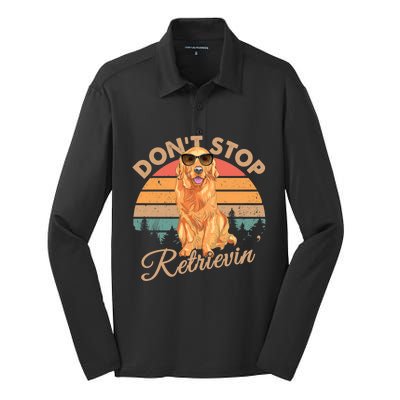 Dont Stop Retrievin Retro Golden Retriever Gift Silk Touch Performance Long Sleeve Polo