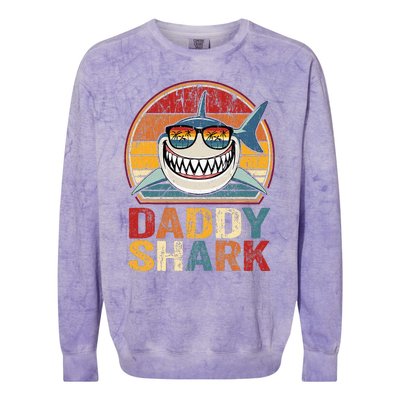 Daddy Shark Retro Pajamas Father Day Gifts Daddy Shark Colorblast Crewneck Sweatshirt