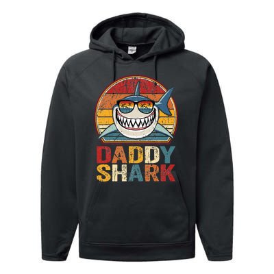 Daddy Shark Retro Pajamas Father Day Gifts Daddy Shark Performance Fleece Hoodie