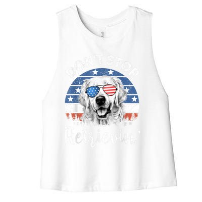 Dont Stop Retrieving Golden Retriever Sunglass Usa Gift Women's Racerback Cropped Tank