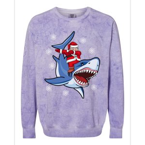 Dabbing Santa Riding Shark Christmas Gift Gift Colorblast Crewneck Sweatshirt