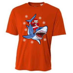 Dabbing Santa Riding Shark Christmas Gift Gift Cooling Performance Crew T-Shirt