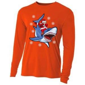 Dabbing Santa Riding Shark Christmas Gift Gift Cooling Performance Long Sleeve Crew