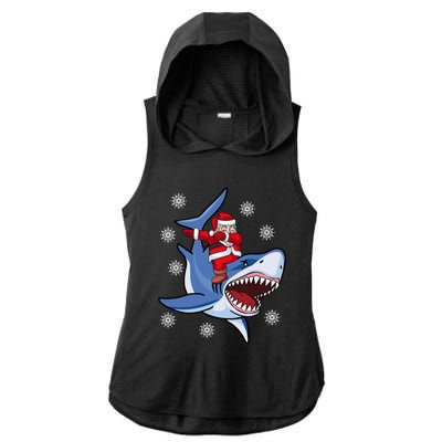 Dabbing Santa Riding Shark Christmas Gift Gift Ladies PosiCharge Tri-Blend Wicking Draft Hoodie Tank