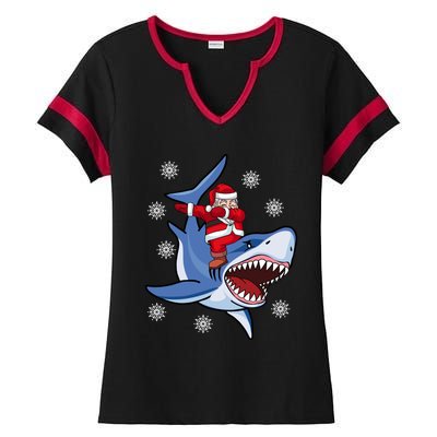 Dabbing Santa Riding Shark Christmas Gift Gift Ladies Halftime Notch Neck Tee