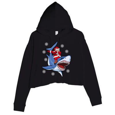 Dabbing Santa Riding Shark Christmas Gift Gift Crop Fleece Hoodie