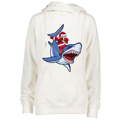 Dabbing Santa Riding Shark Christmas Gift Gift Womens Funnel Neck Pullover Hood