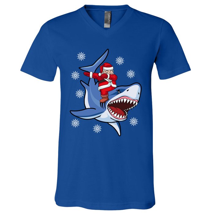 Dabbing Santa Riding Shark Christmas Gift Gift V-Neck T-Shirt