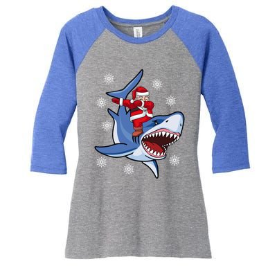 Dabbing Santa Riding Shark Christmas Gift Gift Women's Tri-Blend 3/4-Sleeve Raglan Shirt