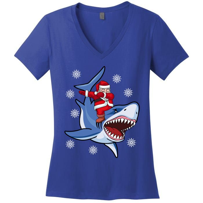 Dabbing Santa Riding Shark Christmas Gift Gift Women's V-Neck T-Shirt