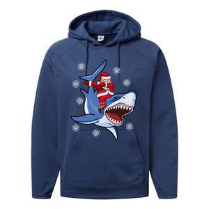 Dabbing Santa Riding Shark Christmas Gift Gift Performance Fleece Hoodie