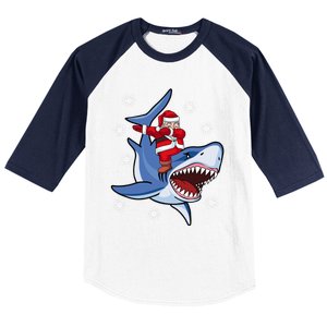 Dabbing Santa Riding Shark Christmas Gift Gift Baseball Sleeve Shirt