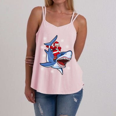 Dabbing Santa Riding Shark Christmas Gift Gift Women's Strappy Tank