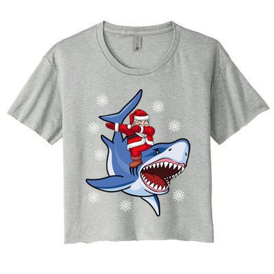 Dabbing Santa Riding Shark Christmas Gift Gift Women's Crop Top Tee