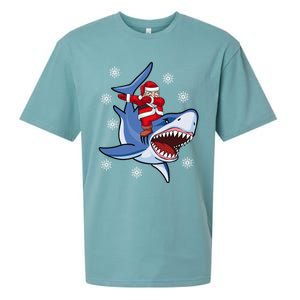 Dabbing Santa Riding Shark Christmas Gift Gift Sueded Cloud Jersey T-Shirt