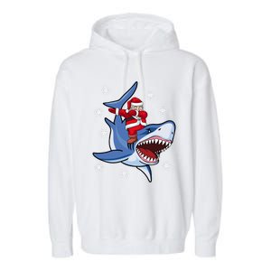 Dabbing Santa Riding Shark Christmas Gift Gift Garment-Dyed Fleece Hoodie