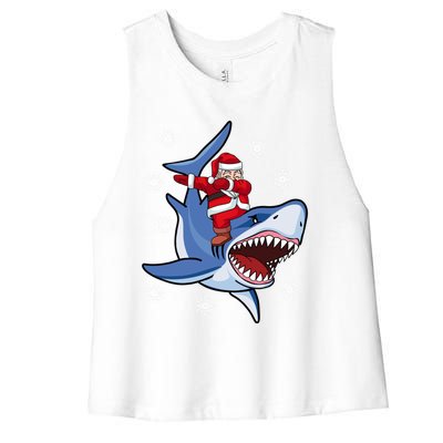 Dabbing Santa Riding Shark Christmas Gift Gift Women's Racerback Cropped Tank