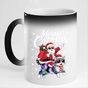 Dabbing Santa Riding Cats Funny Meowy Christmas Cats Lovers Gift 11oz Black Color Changing Mug