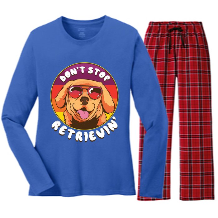 Dont Stop Retrievin Funny Retriever Dog Pun Quote Humor Gift Women's Long Sleeve Flannel Pajama Set 