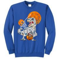 Dabbing Skeleton Riding Mummy Dinosaur T Rex Funny Halloween Funny Gift Sweatshirt