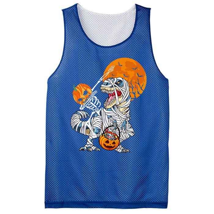 Dabbing Skeleton Riding Mummy Dinosaur T Rex Funny Halloween Funny Gift Mesh Reversible Basketball Jersey Tank