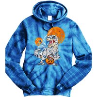 Dabbing Skeleton Riding Mummy Dinosaur T Rex Funny Halloween Funny Gift Tie Dye Hoodie