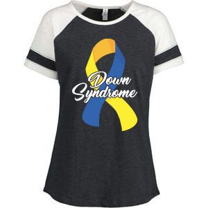 Down Syndrome Ribbon Awareness Enza Ladies Jersey Colorblock Tee