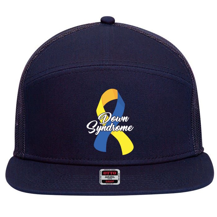 Down Syndrome Ribbon Awareness 7 Panel Mesh Trucker Snapback Hat