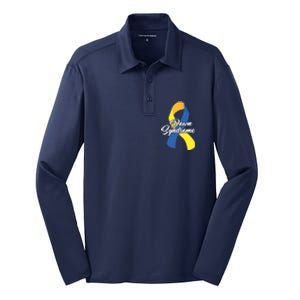 Down Syndrome Ribbon Awareness Silk Touch Performance Long Sleeve Polo